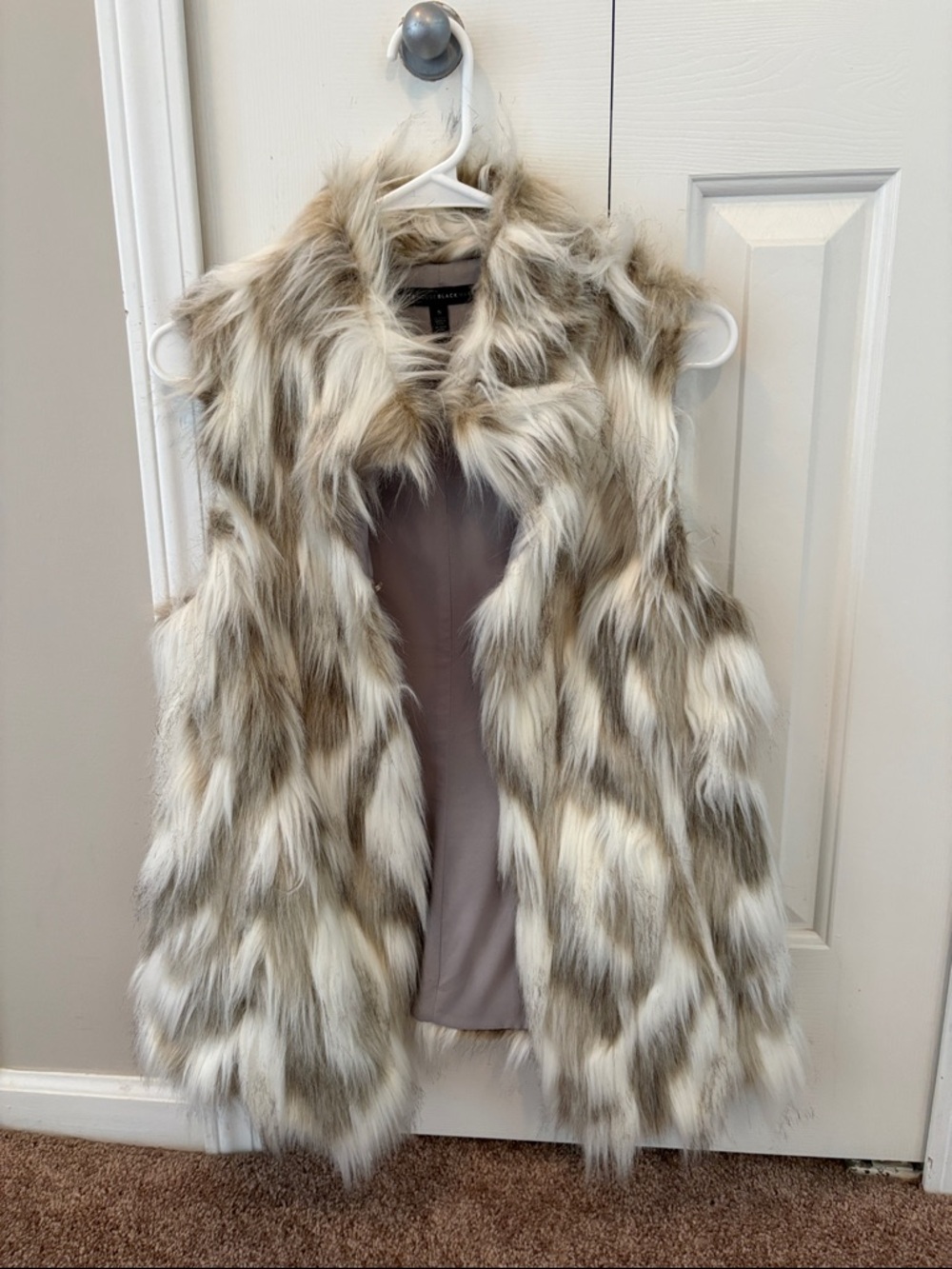 White House Black Market Faux Fur Vest in Cream and Brown Tones